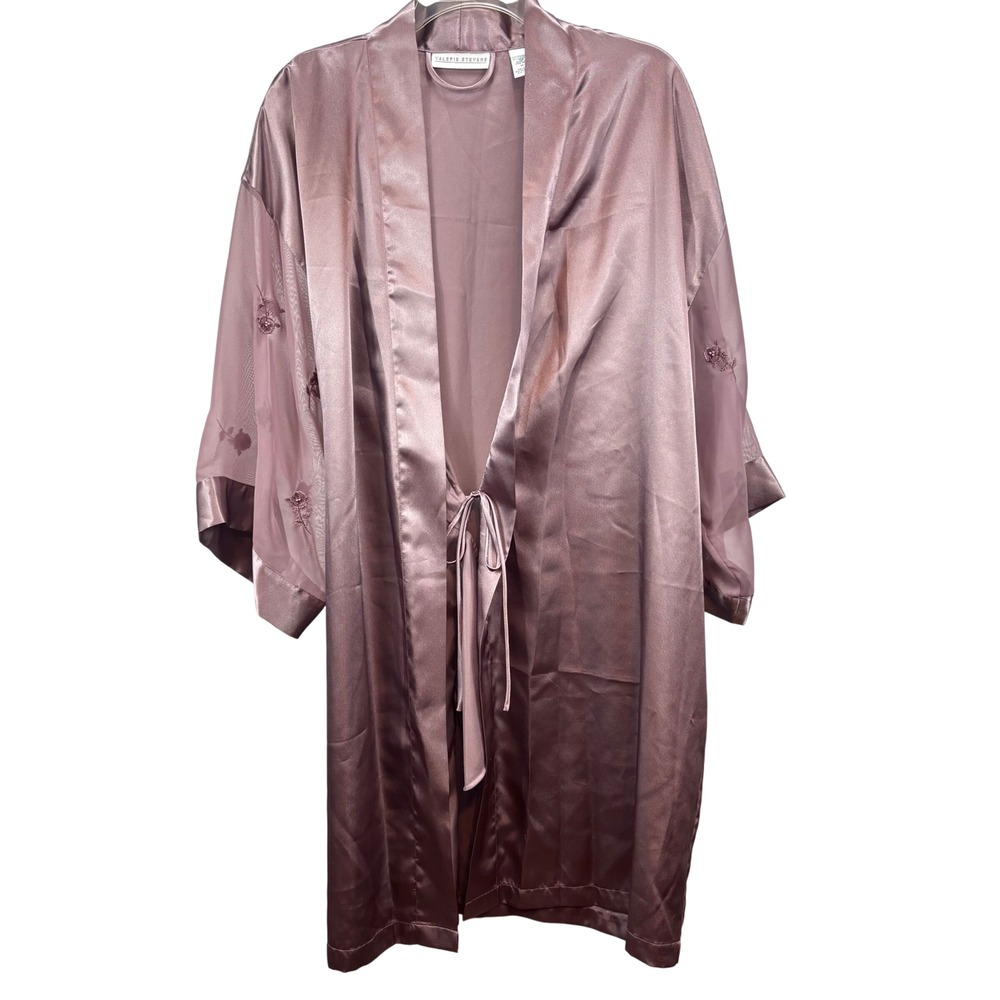 Valerie Stevens‎ Kimono Robe Floral Sheer Sleeves Tie Front M